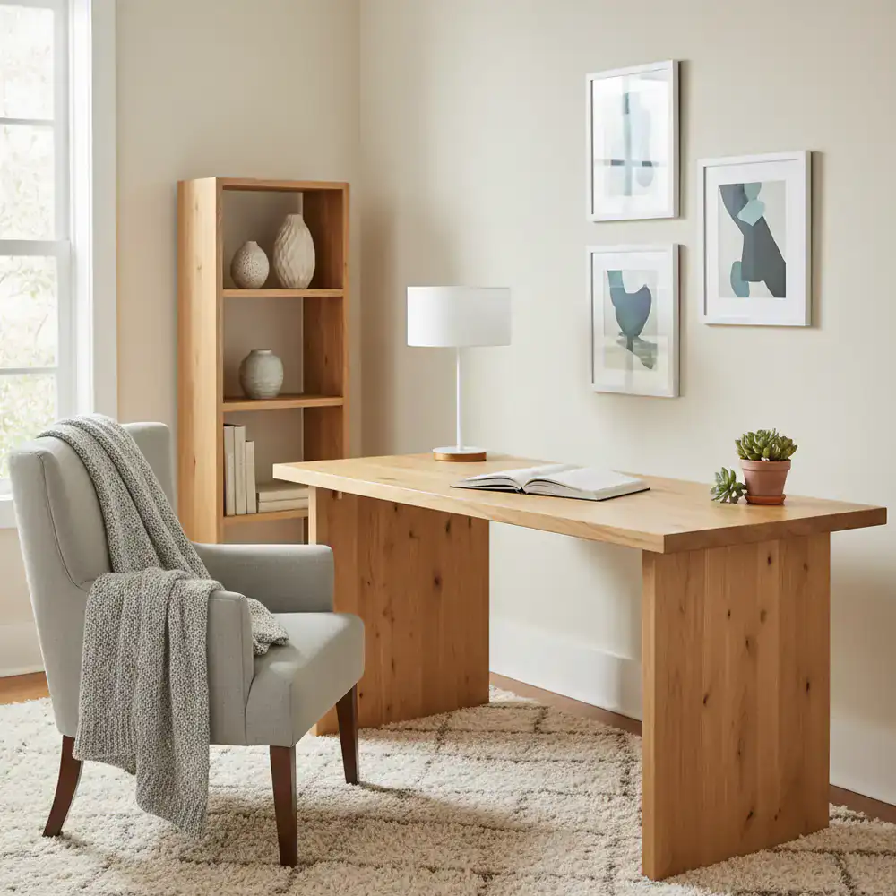 Quiet study nook with natural wood desk