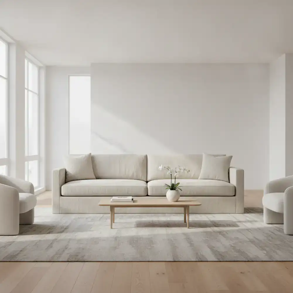 Neutral sofa with clean lines in a bright room