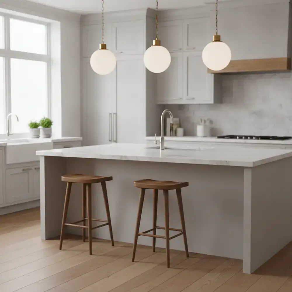 Pendant lighting in a contemporary kitchen setting