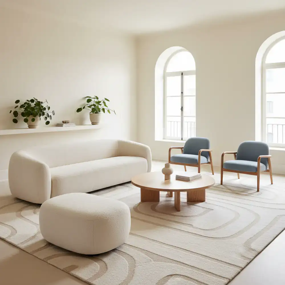 Living room furniture with soft curved edges